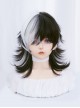 Harajuku Style Dark Chinese Style Ink Black White Cool Cocked Wolf Tail Mullet Head Lolita Ouji Fashion Full Head Wig