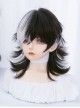 Harajuku Style Dark Chinese Style Ink Black White Cool Cocked Wolf Tail Mullet Head Lolita Ouji Fashion Full Head Wig