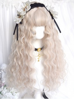 Cupid Series Gentle Off White Fluffy Wool Curly Flat Bangs Sweet Cute Doll Like Lolita Long Wig