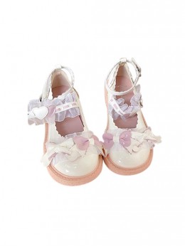 Little Peach Series Cute Lace Loving Heart Bowknot Tie Sweet Lolita Petal Edge Shallow Mouth Rubber Biscuit Bottom Shoes