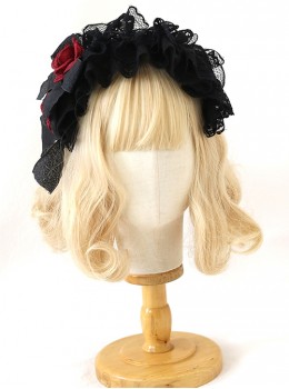 Gorgeous Noble Doll Sense Black Lace 3D Red Rose Halloween Gothic Lolita Hair Accessory Hairband KC