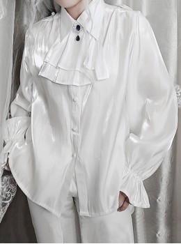 Exquisite Retro Noble Ouji Fashion Loose Crystal Silk Reflective Satin Lapel Saliva Towel Lantern Sleeves Shirt