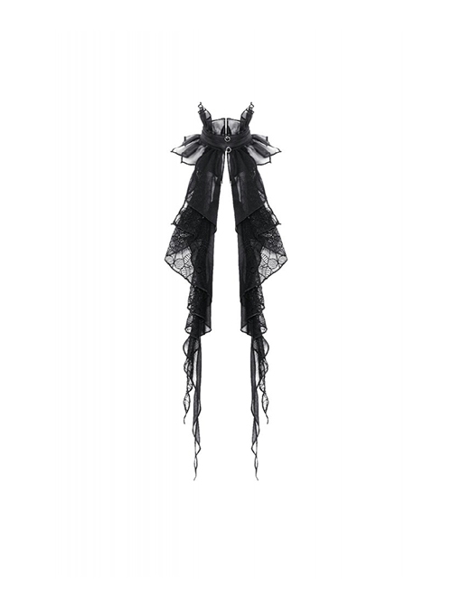 Gothic Style Dark Spider Web Lace Multi Layered Long Ruffle Retro Gorgeous Mesh Neck Tie