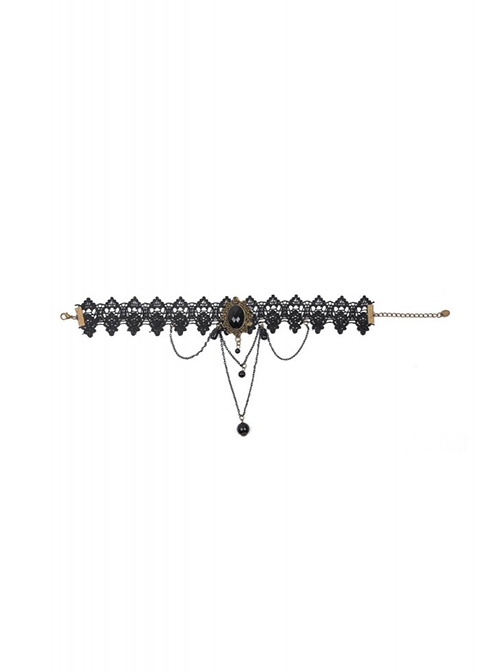 Dark Gothic Style Black Lace Bronze Chain Pendant European Retro Gorgeous Necklace