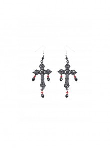 Gothic Dark Style Retro Gorgeous Cross Pendant European Style Earrings