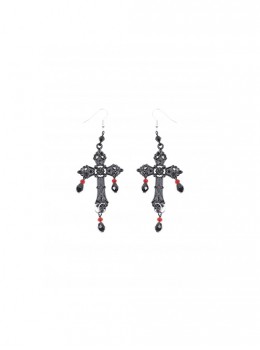 Gothic Dark Style Retro Gorgeous Cross Pendant European Style Earrings