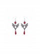 Dark Gothic Style Unique Three Dimensional Bat Shape Red Gemstones Embellished Bloody Earrings