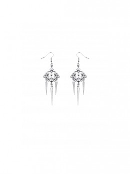 Gothic Style Retro European Polished Silver Slender Spikes Hanging Mysterious Dark Witch Earrings