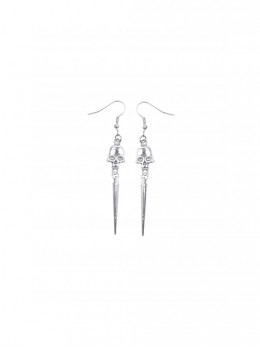 Gothic Style Delicate Skull Shape Bold Spiked Hanging Silver Elegant Earrings