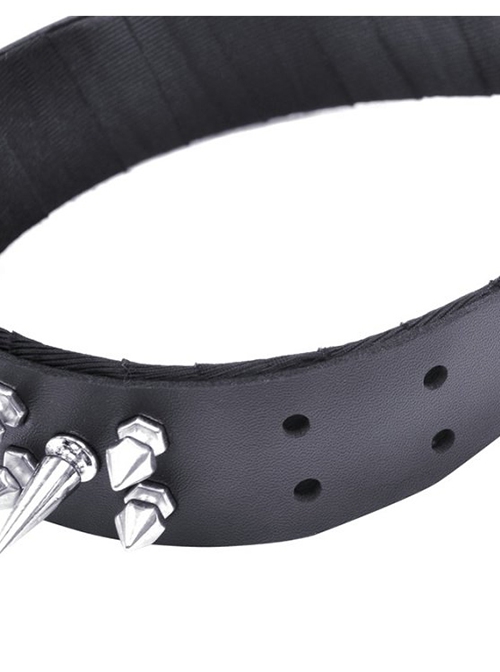 Punk Style Wild Rebellious Silver Long Short Pointed Nails Round Rivets Decorated Black Headband