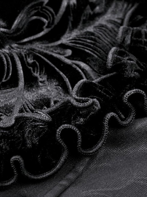 Gothic Style Gorgeous Velvet Dark Pattern Retro Lace Splicing Trumpet Sleeves Black Shawl