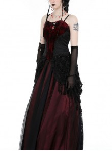 Dark Gothic Style Red Velvet Black Dark Pattern Embroidered Lace Stitching Elastic Suspender Corset Top