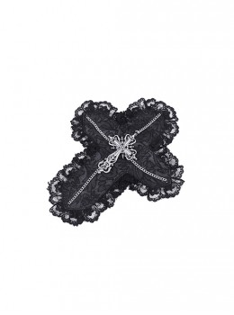 Gothic Style Cross Shape Exquisite Lace Surround Silver Cross Chain Embellished Dark Black Hairpin