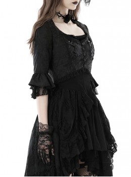 Gothic Dark Style Exquisite Dark Pattern Round Neck Patchwork Retro Palace Elegant Black Half Sleeve Blouses