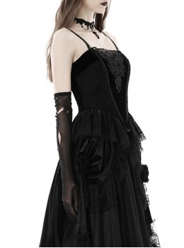 Gothic Style Gorgeous Retro Velvet Strap Lace Fishtail Hem Black Tight Suspender Corset Top