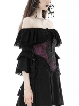 Gothic Style Palace Retro Embroidery Lace Decoration Both Sides Sexy Hollow Straps Purple Gorgeous Corset