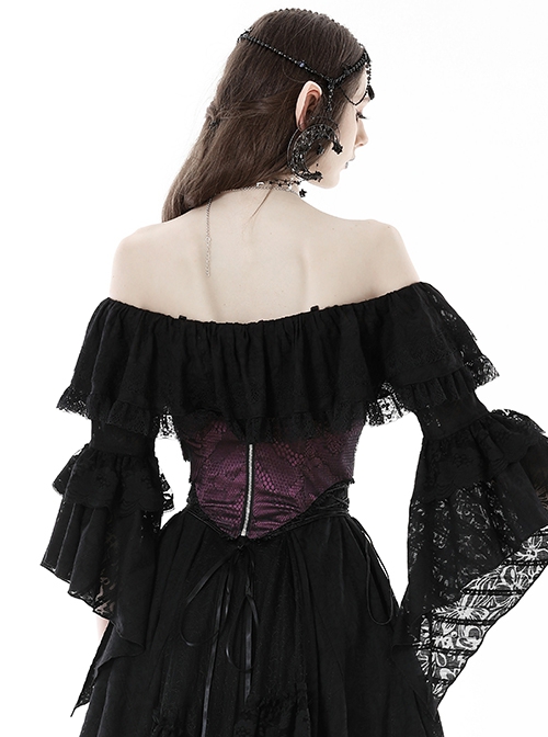 Gothic Style Palace Retro Embroidery Lace Decoration Both Sides Sexy Hollow Straps Purple Gorgeous Corset