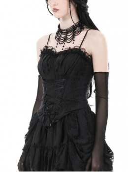 Gothic Style Retro Lace Dark Pattern Elastic Ribbon Mysterious Black Tight Suspender Corset Top