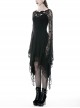 Gothic Style Hollow Corsage Elegant Lace Embroidered Long Sleeves Long Hem Black Slim Dress