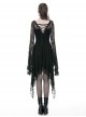 Gothic Style Hollow Corsage Elegant Lace Embroidered Long Sleeves Long Hem Black Slim Dress