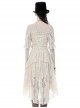 Steampunk Style Retro One Shoulder Lace Hem Short Front Long Back Design Beige Short Sleeve Dress