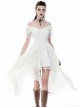 Steampunk Style Elegant One Shoulder Length Hem Retro White Lace Short Sleeve Dress
