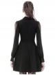 Gothic Style Bat Collar White Strapped Metal Cross Decorated Black Mesh Long Sleeve Dress