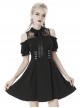 Gothic Style Lapel Bowknot Tie Lace Splicing Off Shoulder Short Sleeves Black Short Dress