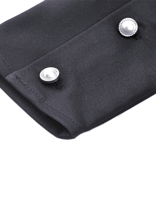 Gothic Style White Chinese Cheongsam Collar Retro Gigot Sleeves Black Elegant Long Sleeves Dress