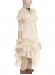 Steampunk Style Off Shoulder Layered Lace Irregular Hem Beige Cake Dress