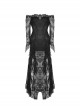Gothic Style Sexy One Shoulder Retro Lace Trailing Black Elegant Long Sleeves Slim Dress