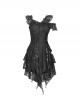 Gothic Style Off Shoulder Irregular Lace Hem Drawstring Waist Retro Gorgeous Black Suspender Dress