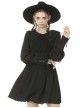 Gothic Style Cute Doll Collar Lace Pleated Retro Lantern Sleeves Black Long Sleeves Witch Dress