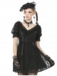 Gothic Style Retro Palace V-Neck Lace Frill Elegant Black Puff Sleeves Slim Short Dress