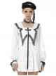 Gothic Style Unique Black Lace Stitching Butterfly Collar Lantern Sleeve White Jk Dress