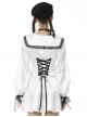 Gothic Style Unique Black Lace Stitching Butterfly Collar Lantern Sleeve White Jk Dress