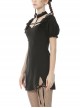 Gothic Style Lace Halter Neck Retro Puff Sleeve Silver Metal Cross Decorated Black Tight Dress