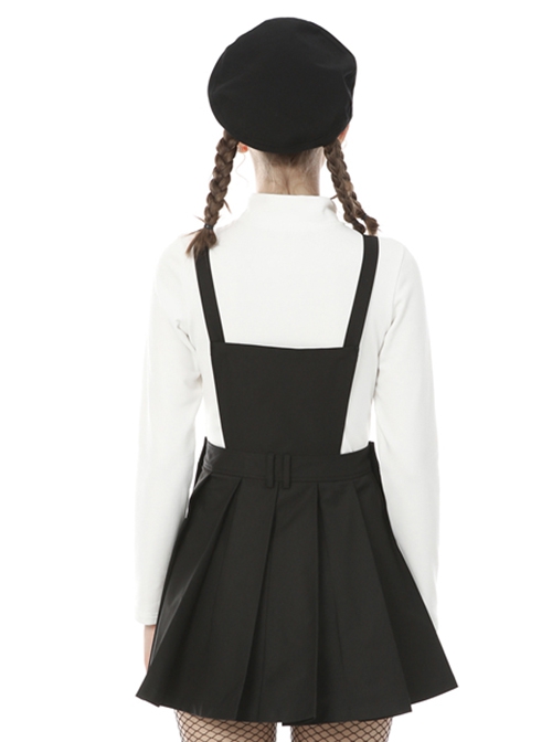 Punk Style Cool Silver Star Chain Everyday Versatile Black Suspender Skirt Pleated Skirt