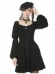 Gothic Style Luxury Shiny Silver Velvet Metal Cross Decorated Black Elegant Long Sleeves Dress
