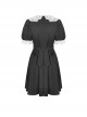 Gothic Style Cute White Lace Splicing Neckline Retro Puff Sleeves Black Exquisite Doll Dress