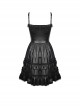 Cool Punk Style Unique Cross Zipper Chest Lace Splicing Rebellious Girl Black Leather Tight Suspender Dress