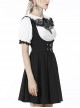 Gothic Style Cute Love Metal Buckle Daily College Style Black Slim Fit Suspender Pleated Skirt