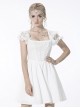 Gothic Style Elegant Square Collar Pearl Cross Embellished Backless Lace Suspender White Cotton Short Dress
