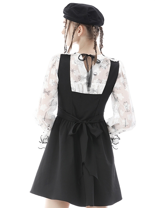 Gothic Style Sweet Lace Heart Shape Hollow Strap Black Daily Suspender Doll Dress