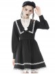 Gothic Style Lace Spliced Lapel Exquisite Bowknot Flower Decoration Black And White Fake Two Pieces Dress
