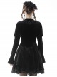 Gothic Style Elegant Stand Collar Lace Luxury Velvet Black Long Trumpet Sleeves Slim Dress