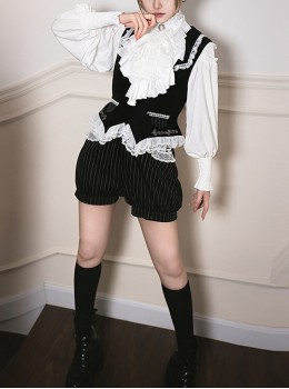 Night Banquet Series Black White Juvenile Temperament Palace Style Waiter Butler Ouji Fashion Shirt Vest Pumpkin Pants Set