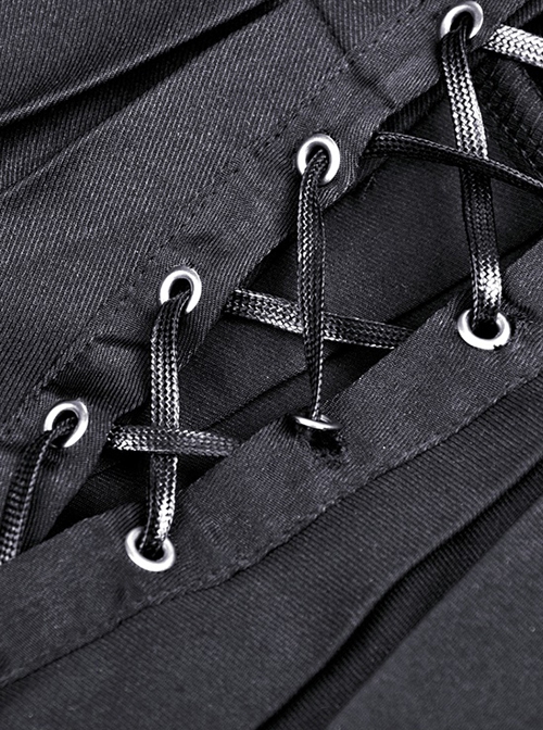 Punk Style Cool Double Row Belt Versatile For Daily Wear Black Cross Strap Pleated Dress