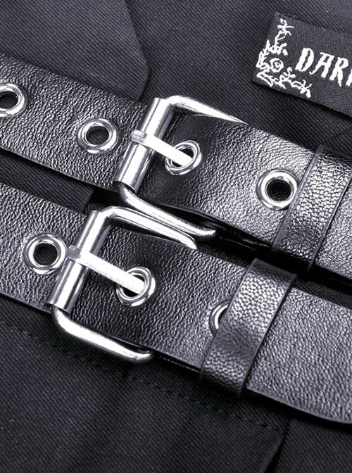 Punk Style Cool Double Row Belt Versatile For Daily Wear Black Cross Strap Pleated Dress