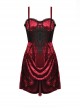 Gothic Style Luxury Velvet Black Lace Embroidery Embellished Vintage Wine Red Suspender Tube Top Dress